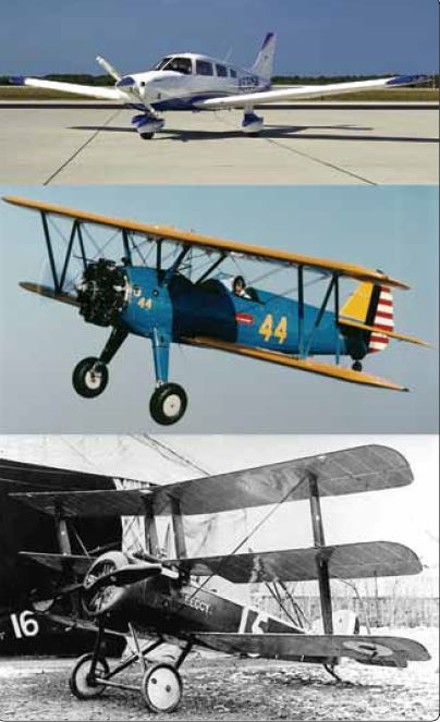 A monoplane (top), biplane (middle), and tri wing
